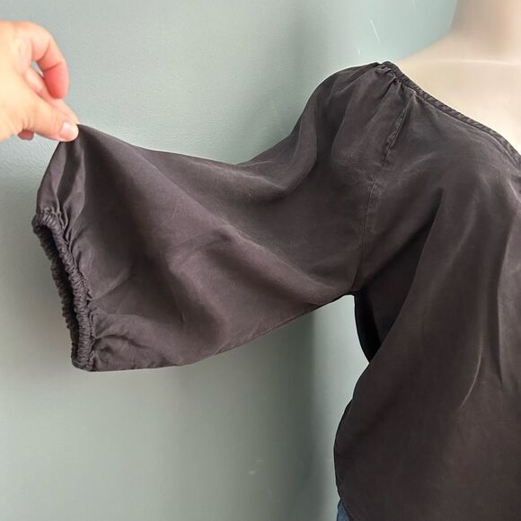 Sanctuary Mila Solid-Hued Black Lyocell Button Down Half Sleeve Top Size Medium - Picture 9 of 13